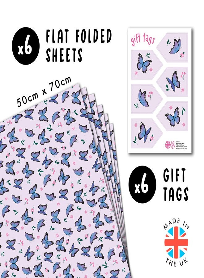 Central 23-6 Wrapping Paper Sheets - Purple Butterflies - GiftWrap for Girls Women - Birthday Gift Wrap - Recyclable - Made in the UK - Image 2